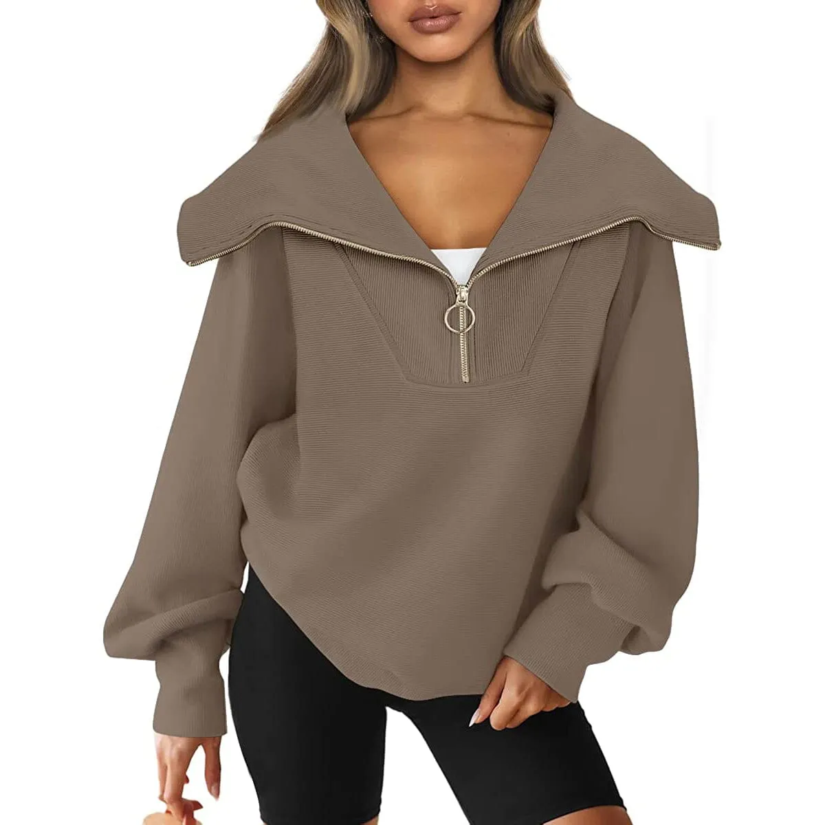 Womens Oversized Half Zip Pullover Sweatshirts Hoodie