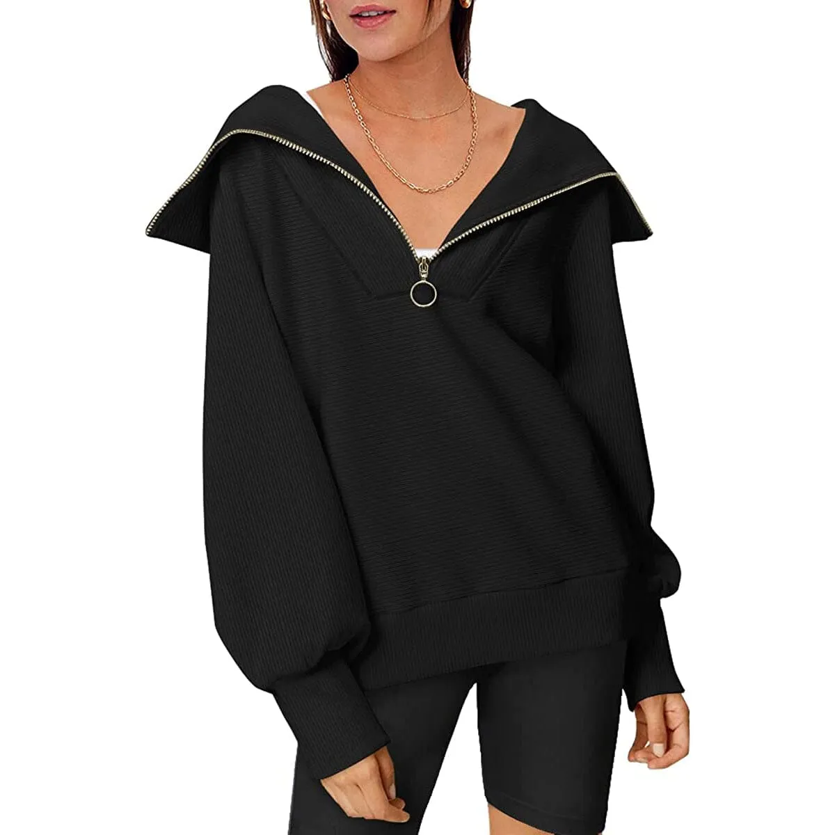 Womens Oversized Half Zip Pullover Sweatshirts Hoodie