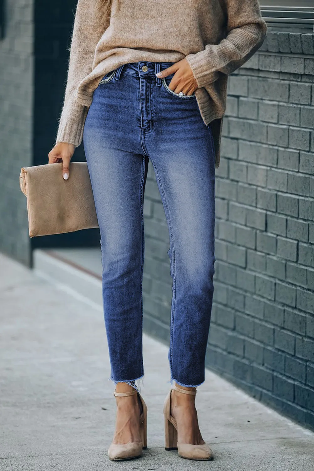 Womens Skinny Jeans High Waist Ankle Length Denim Pants