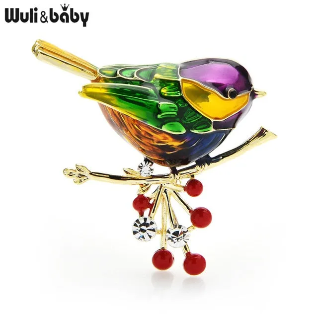 Wuli&baby 2021 Multicolor Bird Brooch Pins Quality Enamel Ainmal Brooches New Year Designer Jewelry Gift Pyrrhula pyrrhula