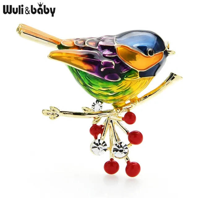 Wuli&baby 2021 Multicolor Bird Brooch Pins Quality Enamel Ainmal Brooches New Year Designer Jewelry Gift Pyrrhula pyrrhula