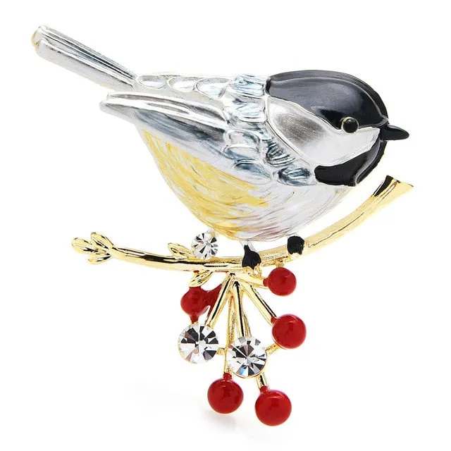 Wuli&baby 2021 Multicolor Bird Brooch Pins Quality Enamel Ainmal Brooches New Year Designer Jewelry Gift Pyrrhula pyrrhula