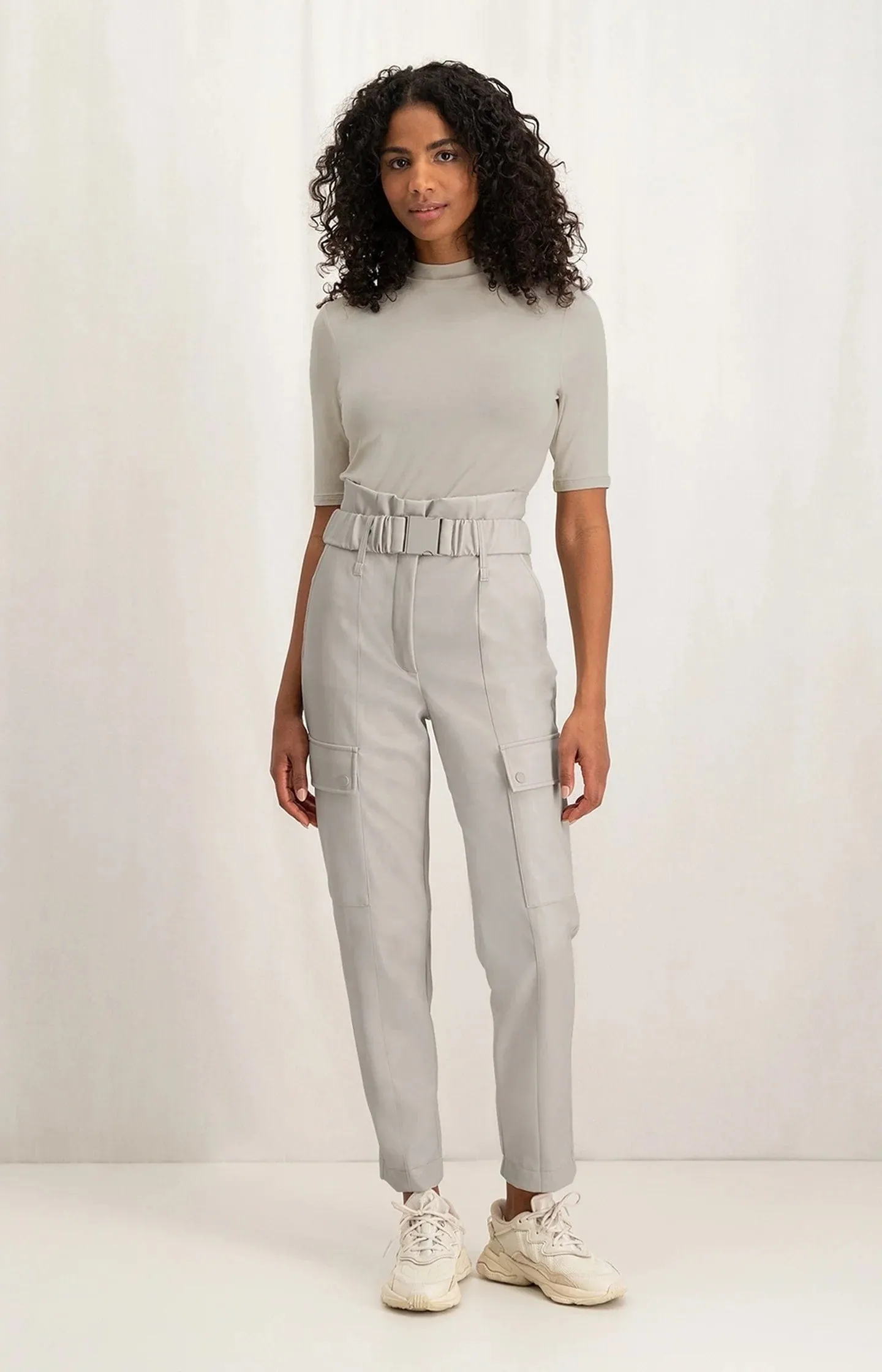 Yaya Cargo Trousers Straight Leg Silver Lining Beige