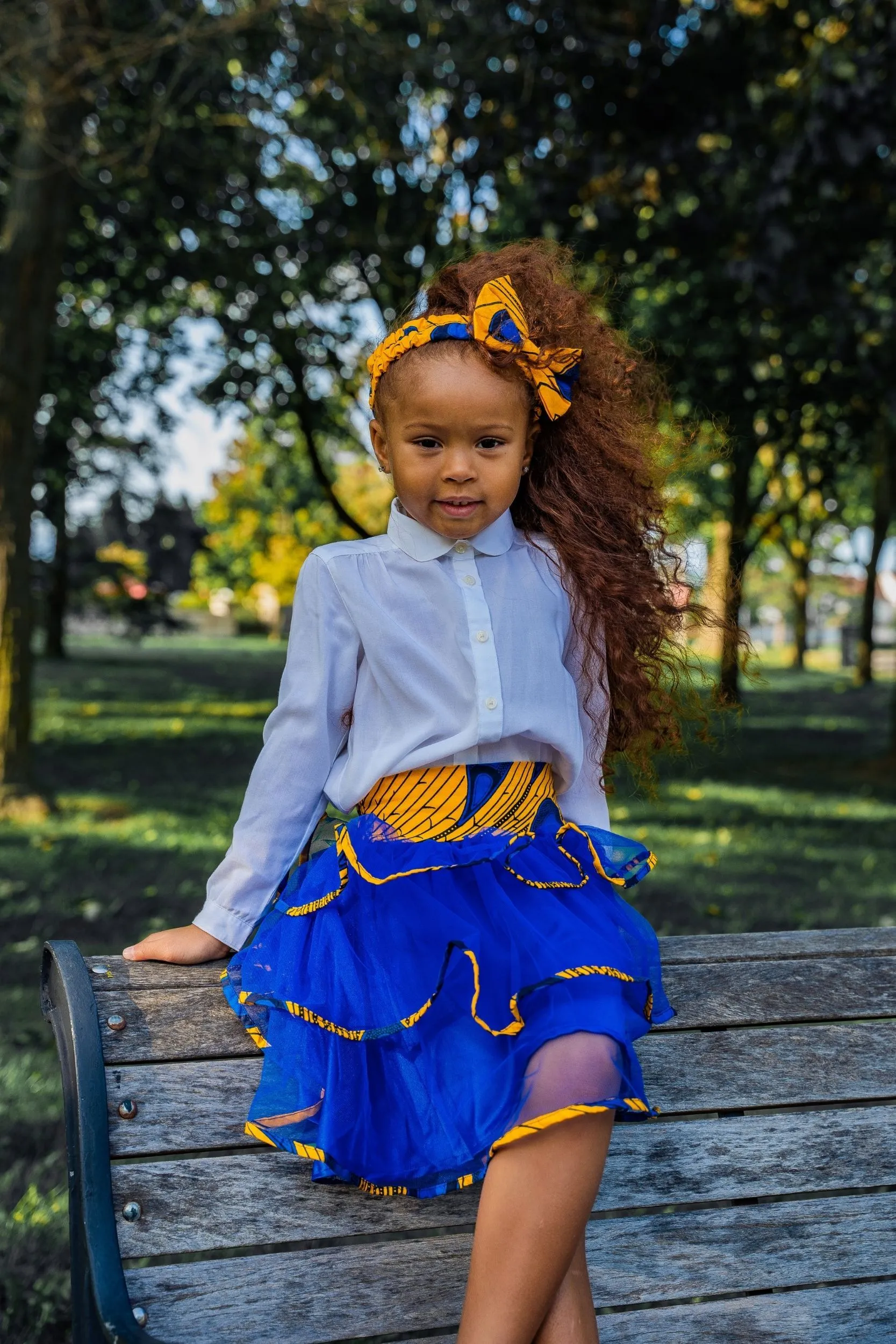 YELLOW BULB AFRICAN PRINT GIRLS' TIERED TULLE SKIRT