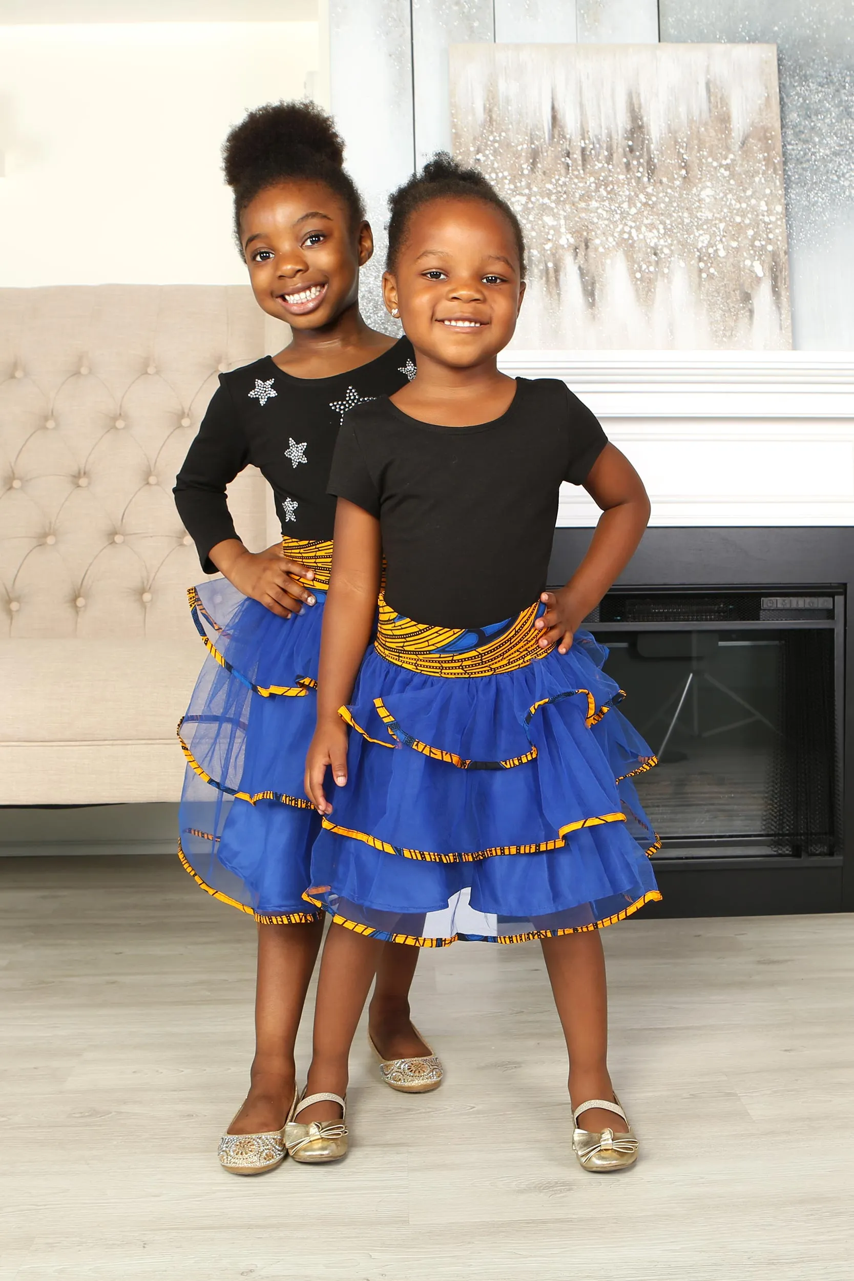 YELLOW BULB AFRICAN PRINT GIRLS' TIERED TULLE SKIRT