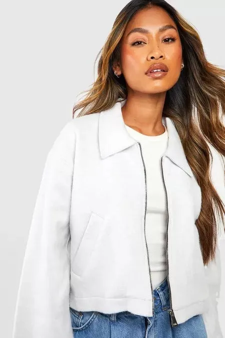 ZIP THROUGH COLLARED JACKET WHITE